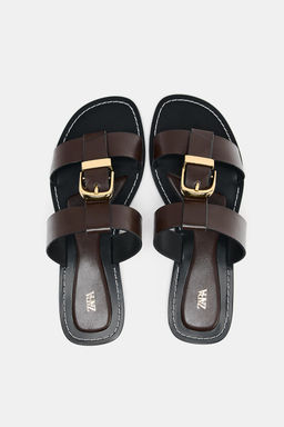 DOUBLE-STRAP FLAT SANDALS WITH BUCKLE - Zara фото 23