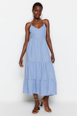 TRENDYOLMILLA Gul Kurusu Etegi Volanl? S?rt Baglama Detayl? Ask?l? Maxi Dokuma Elbise TWOSS23EL00027  фото 16