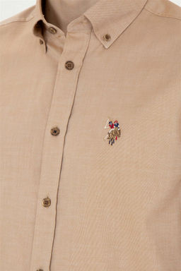 Мужская базовая рубашка кокосового цвета с длинным рукавом - U.s. polo assn фото 7