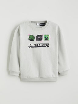 Bisiklet Yaka Minecraft Bask?l? Erkek ?ocuk Sweatshirt