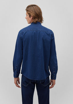 Cizgili Denim Gomlek - Mavi фото 4