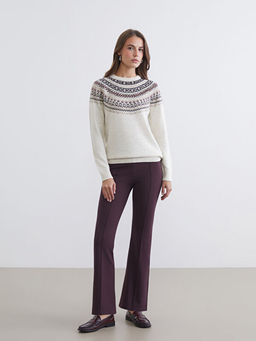 Bisiklet Yaka Desenli Kad?n Triko Kazak