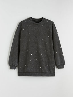 Ta?l? Oversize Kad?n Kal?n Sweatshirt Tunik