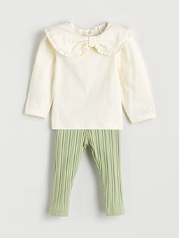 Bebe Yaka K?z Bebek Sweatshirt ve Tayt 2li