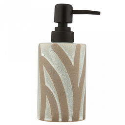 Набор для ванной "Шале" 4 предмета: дозатор для мыла 380мл, д7см, h17см; мыльница д10,4см, h3см; стакан 310мл, д6,8см, h11см - 2шт, фурнитура пластик, керамика шамот, бежево-оливковый, в коробке (Китай)