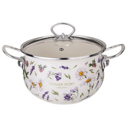 КАСТРЮЛЯ AGNESS ЭМАЛИРОВАННАЯ СО СТЕКЛЯННОЙ КРЫШКОЙ СЕРИЯ FLOWER STORY, 2,8 Л ДИА. 20СМ