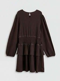 Bisiklet Yaka F?rf?rl? Ta? Detayl? K?z ?ocuk Elbise