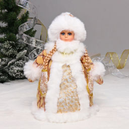 Снегурочка для подарков и конфет "Куча подарков" 30 см (золотая шубка)