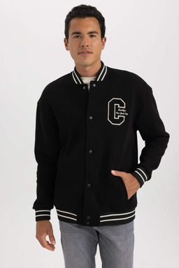 Кардиган оверсайз на мягкой подкладке с воротником-бомбером и принтом - Defacto фото 4