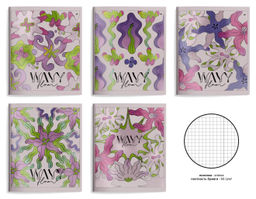 Тетрадь 48 л. А5 клетка, на скрепке, офсет LOREX WAVY FLORAL мелованный картон, запечатка форзаца, soft touch, выборочный УФ-лак