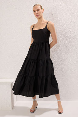 TRENDYOLMILLA K?rm?z? Etegi Belden Ac?lan Pamuk Kar?s?ml? Maxi Dokuma Elbise TWOSS24EL00386  фото 17