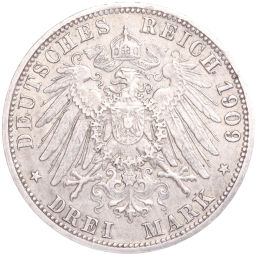 Монета 3 марки 1909 года А Германия (Пруссия)