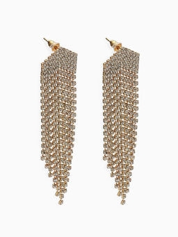 Серьги висячие со стразами Водопад мягкий ромб, белые в серебре