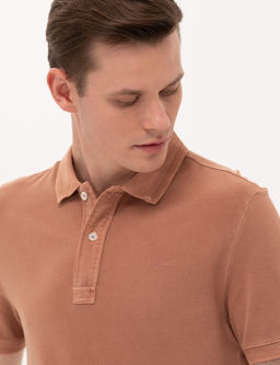 Kahverengi Slim Fit Polo Yaka Ti__rt