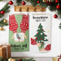 Набор новогодний кухонный новогодних полотенец Доляна «Тепло Нового года» 35×60 см-2 штуки, 100% хлопок, 160 г/м²