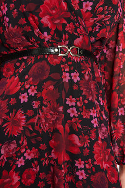 TRENDYOLMILLA Bordo Kemerli A Kesim Midi Kruvaze Yaka Desenli Sifon Dokuma Elbise TWOAW24EL00660  фото 14