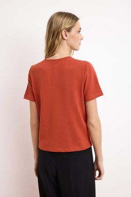 Kiremit Regular/Normal Kal?p Aksesuar Detayl? Triko gorunumlu Orme Bluz TWOSS26BZ00026 - Trendyolmilla фото 4