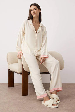 Ekru Biyeli Viskon Dokuma Pijama Tak?m? THMAW26PT00088 - Trendyolmilla фото 9