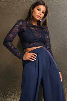 Лонгслив кружевной синий