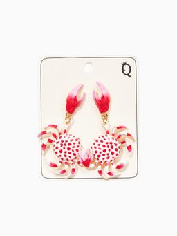 Серьги «Краб», красно-белые в золоте