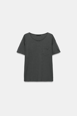 CAMISETA BOLSILLO ALGOD?N / Gris antracita - Zara фото 4