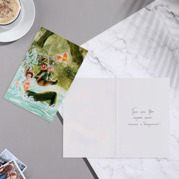 Цена за 5 шт. Отрытка Лови удачу за хвост! русалка, рыбак, 15 x 10,5 см