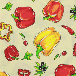 Шторы для кухни, 2шт 148х160см "Перцы, вид 1", на шторной ленте, рогожка (хлопок 100%) 171г/м2, упаковка классическая, пакет ПВХ 32х41см, "Домашняя мода" (Россия)