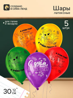 Цена за 2 шт. Воздушные шары латексные 12" «С Днём знаний», 5 шт., МИКС