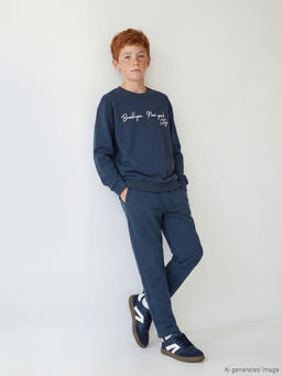 Bisiklet Yaka Bask?l? Erkek ?ocuk Sweatshirt