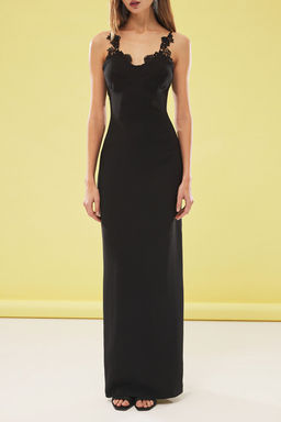 TRENDYOLMILLA Siyah Vucuda Oturan Dantel Detayl? Dokuma Uzun S?k Abiye Elbise TPRSS25AE00037  фото 4