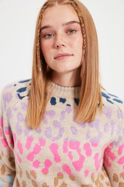 Tas Yumusak Dokulu Leopar Desenli Triko Kazak TWOAW22KZ0427 - Trendyolmilla фото 3