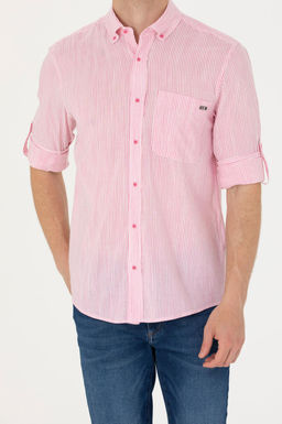 Erkek Pembe _izgili Beyaz G_mlek