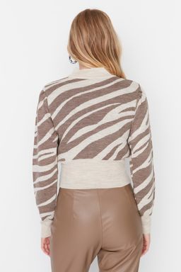 Vizon Zebra Desenli Crop Triko Kazak TWOAW21KZ0010