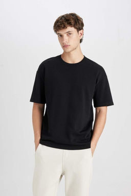 Базовая футболка свободного кроя с круглым вырезом и короткими рукавами - Defacto фото 4