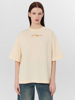 Футболка оверсайз женская бежевая с принтом