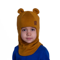 Шапка-шлем Мишка вязаный двухслойный (полушерсть)