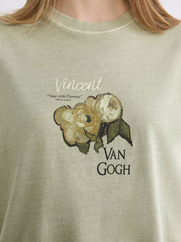 Bisiklet Yaka Van Gogh Bask?l? Kad?n Ti??rt