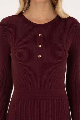 KadДn Bordo Bisiklet Yaka Mini Boy Triko Elbise