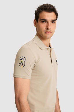 Erkek Slim Fit Polo Yaka A__k Haki Basic Ti__rt