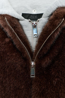 CONTRAST BOMBER JACKET WITH FAUX FUR HOODIE