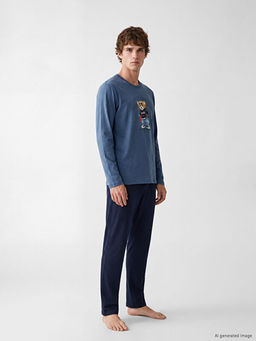 Regular Fit Teddy Bask?l? Erkek Pijama Tak?m?