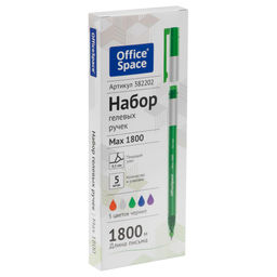 Набор ручек гелевых OfficeSpace "Max 1800" 5цв. (382202) 0.5мм, безстержневые