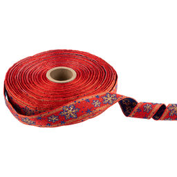 Лента жаккардовая 23 - 25 мм BLITZ С1857 рис. 8887В 25 м лента отделочная Снежинка белый/синий/под золото  фото 7