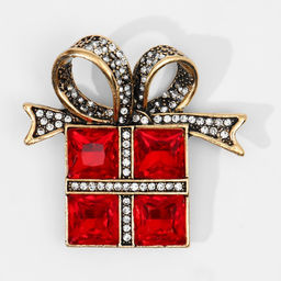 Брошь «Подарок», с бантиком, красная, белый в чернёном золоте