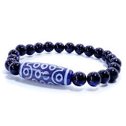 Браслет из камня Синий авантюрин и бусина Дзи 21 глазик Денежный магнит