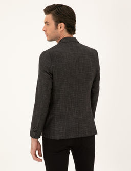 Siyah Slim Fit Keten Kar___ml_ Ceket