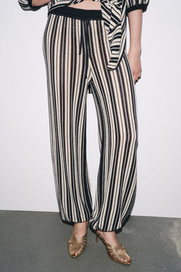 STRIPED CUFFED HEM LINEN BLEND TROUSERS - Zara фото 3