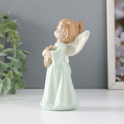 Фигурка керамика «Девочка-ангел в зелёном платье с лирой в руках», 7×5.5×12.2 см