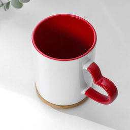 Цена за 16 шт. Кружка для сублимации, с фигурной ручкой «Сердце», бело-красная 320 мл