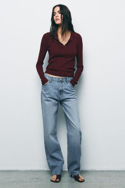 RIBBED KNIT POLO NECK JUMPER